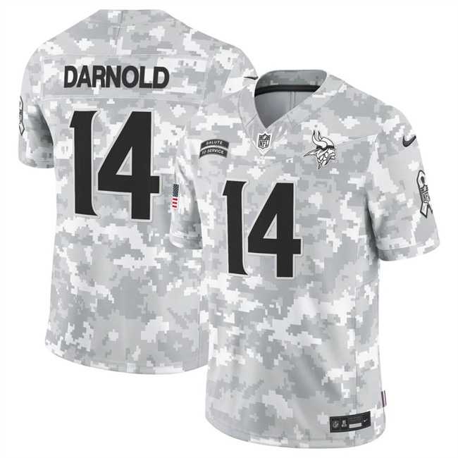 Mens Minnesota Vikings #14 Sam Darnold 2024 F.U.S.E Arctic Camo Salute To Service Limited Stitched Jersey Dyin